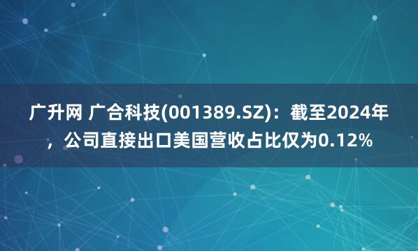 广升网 广合科技(001389.SZ):截至2024年,公司直接出口美国营收占比仅为0.12%